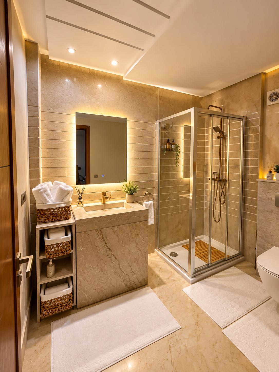 Salle de bain luxueuse aux tons chaleureux (1) Appartement neuf de standing au cœur de Guéliz, À VENDRE