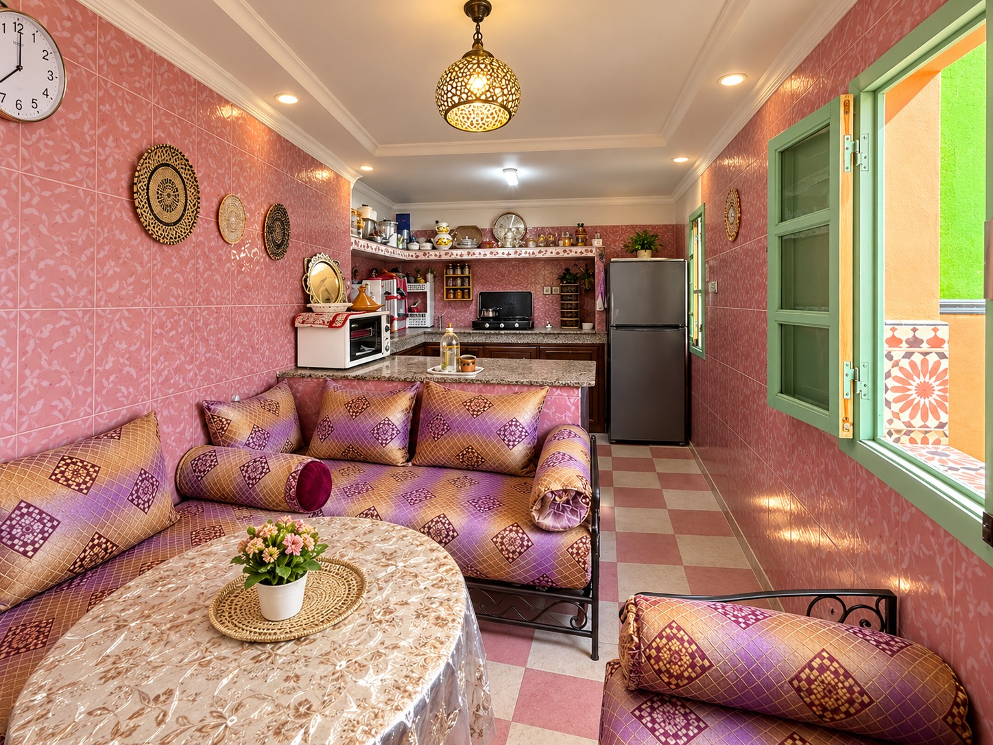 Salon marocain chaleureux avec coin cuisine (1) MAISON TITRÉE 80 m² À VENDRE | SIDI AMARA